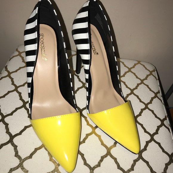 black white and yellow heels